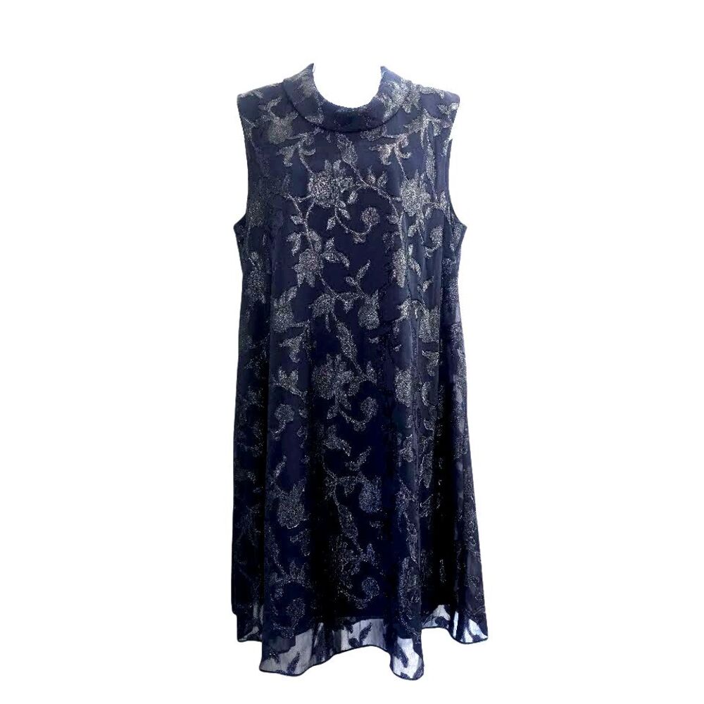 Connected Apparel Womens Navy Cocktail Dress 14 Floral Burnout Sleeveless NWT